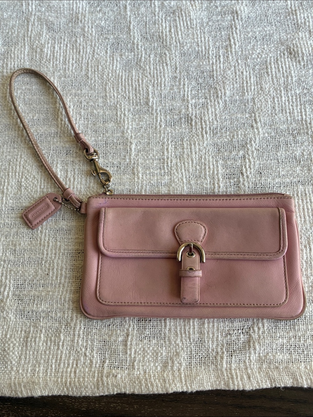 Coach Pink signature Leather Wristlet Clutch